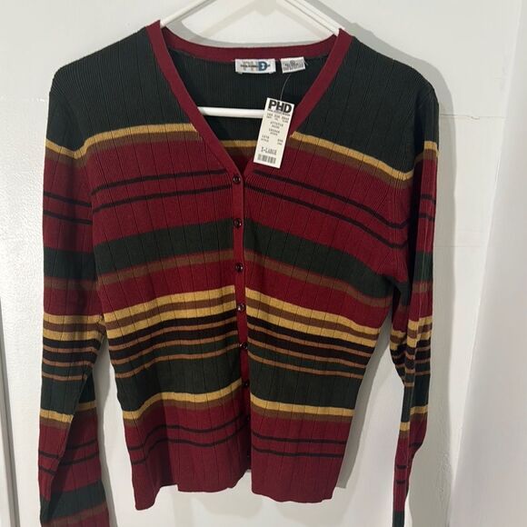 Paul Harris Vintage Design Red and Green Striped Cardigan Sweater Size XL NWT - Picture 1 of 8